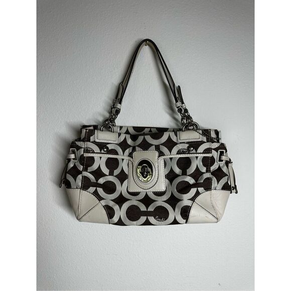Coach Op Art Peyton Carryall Satchel Bag Tote 14515  Ivory Gray See Description - Picture 1 of 16